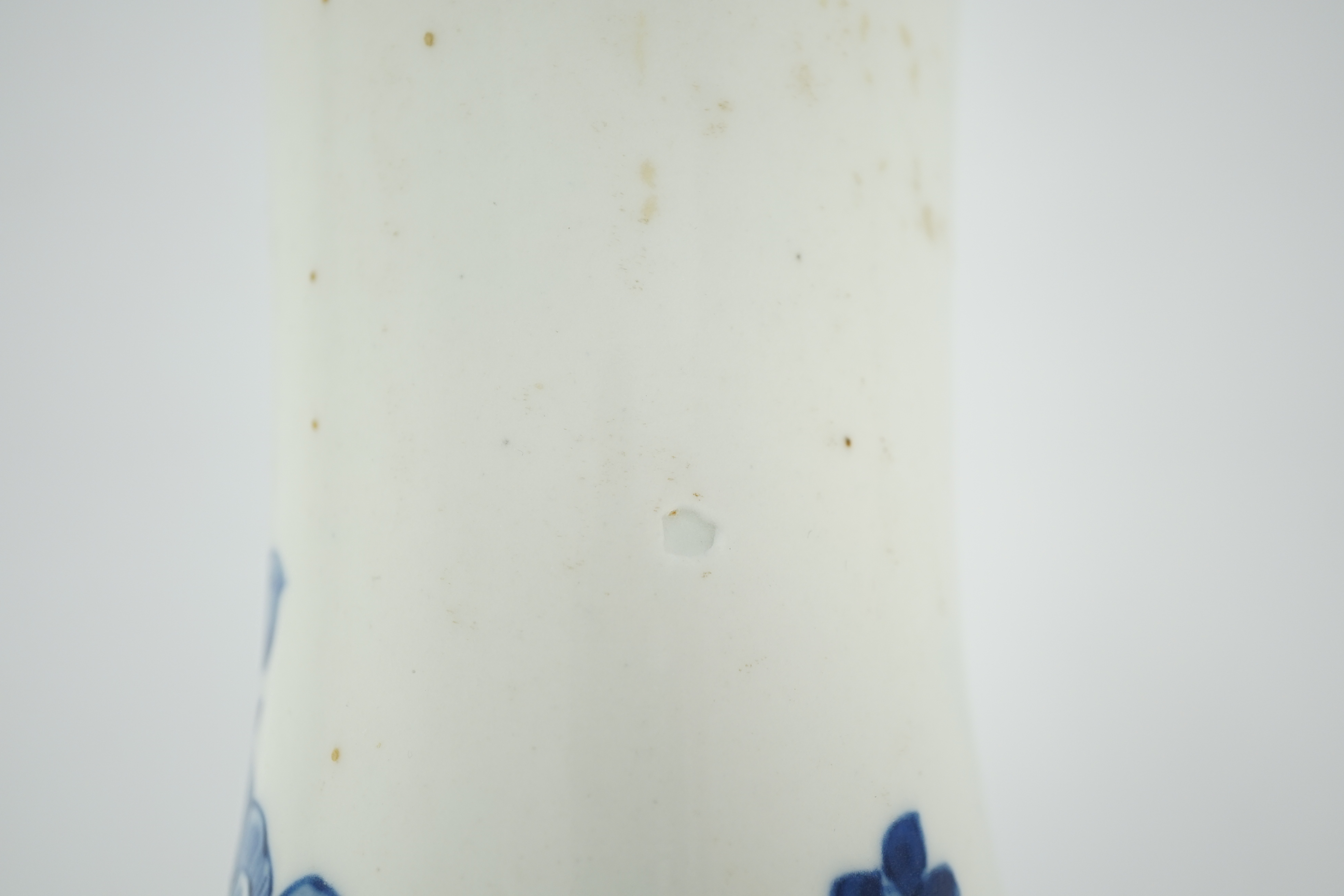 An unusual Chinese blue and white mallet-shaped vase, Yongzheng dedicatory inscription but later